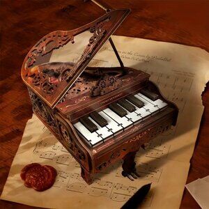 Wooden Piano 3D Three-dimensional Assembly BuildingBlock Model Retro Grand Piano